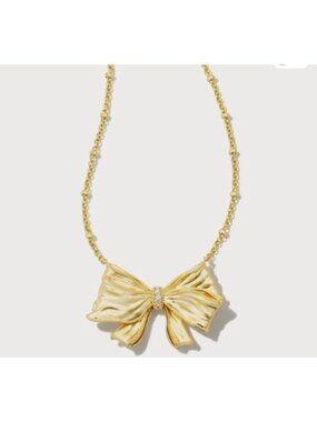 Kendra Scott X LoveShackFancy NWOT Gold Bow Necklace With Pink Dust Bag